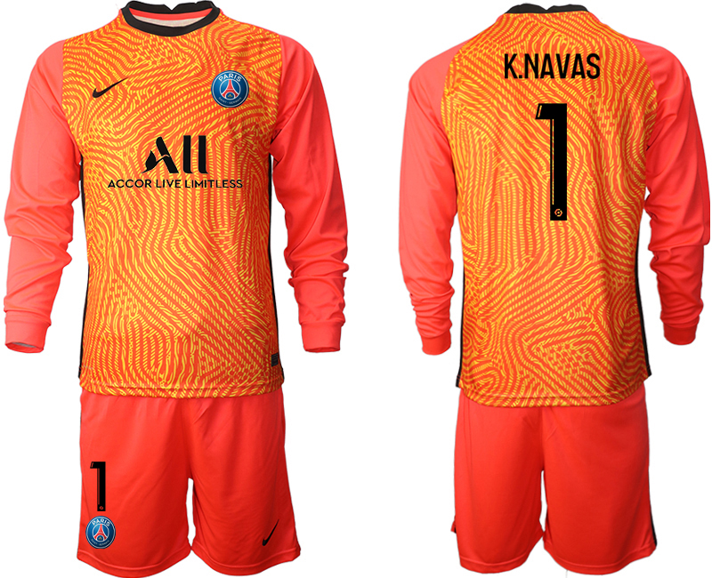 Men 2021 Paris Saint-Germain red goalkeeper long sleeve 1 soccer jerseys